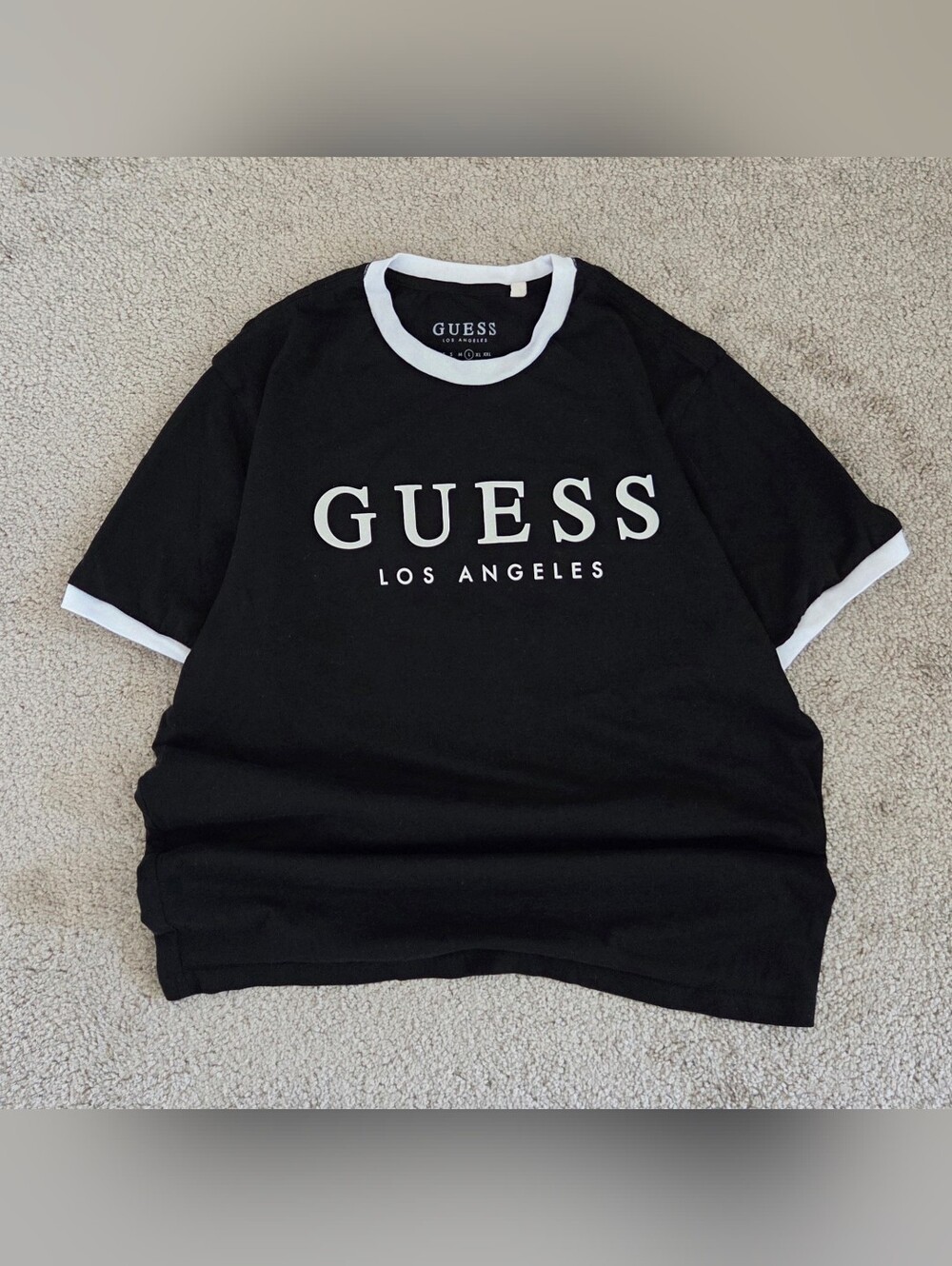 GUESS Los Angeles Black Ringer Tee with White Trim Men's L